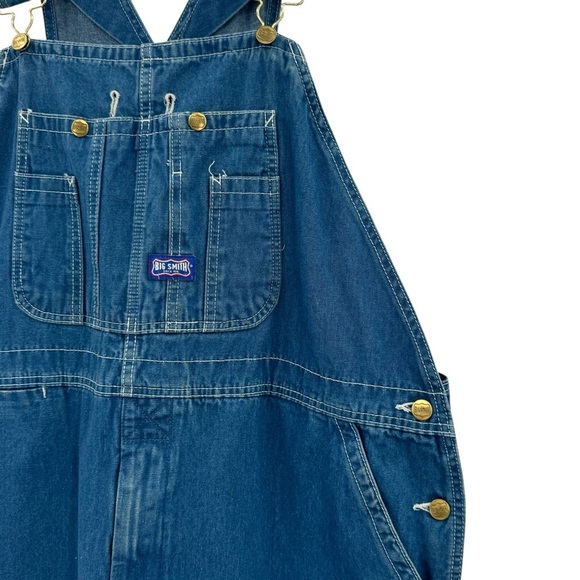 Unisex Big Smith Bib Overalls Workwear Oversized 100% Cotton Medium Wash Blue 44 - Picture 7 of 13